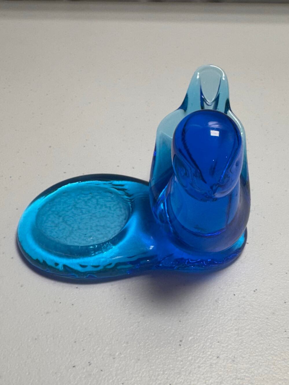 Vintage Leo Ward Signed 1994 Blue Bird Glass Votive/Candle Holder